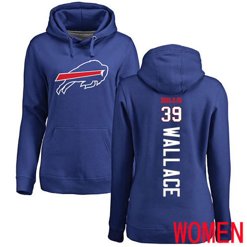 NFL Women Buffalo Bills 39 Levi Wallace Royal Blue Backer Pullover Hoodie Sweatshirt